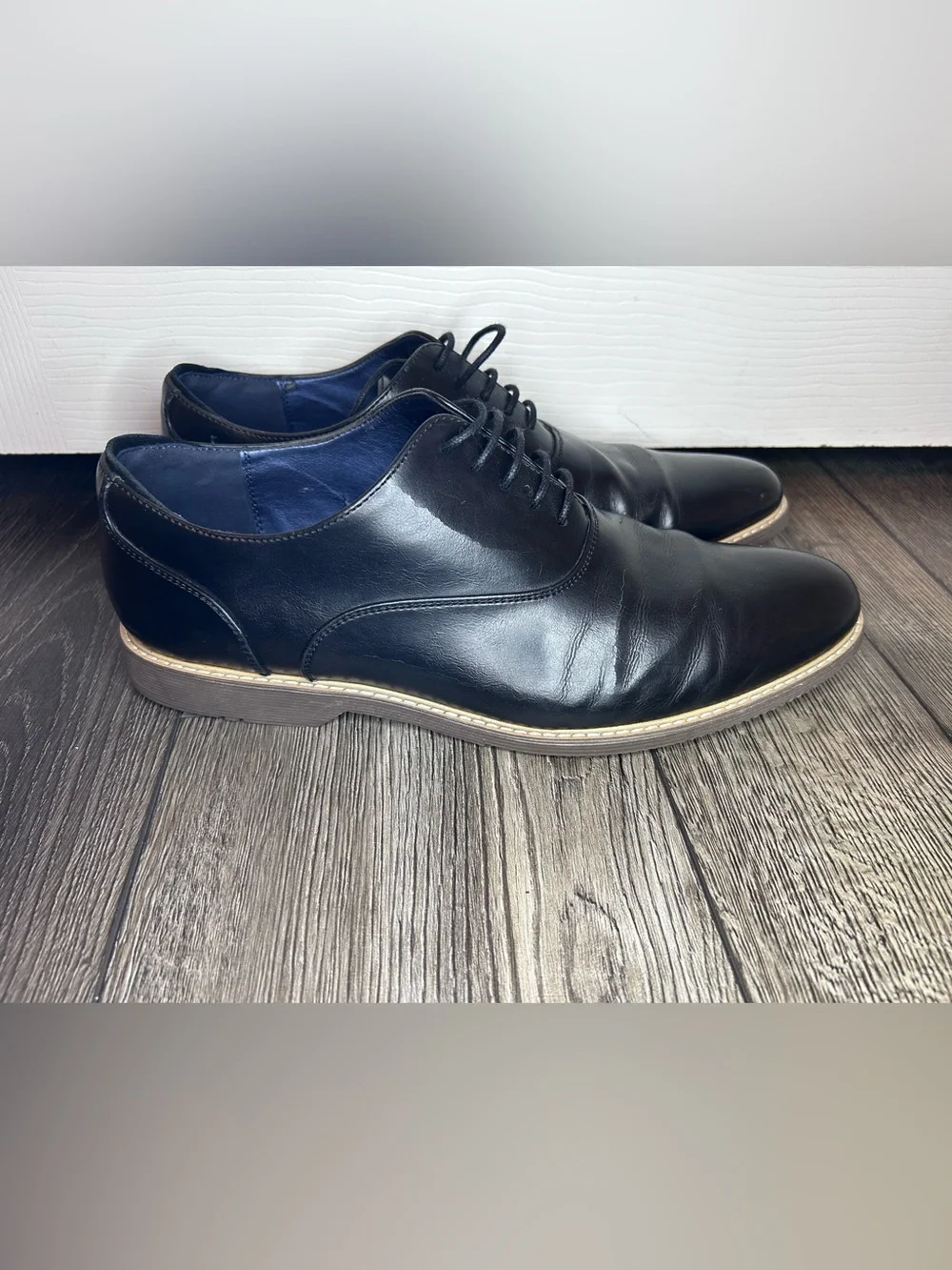 Steve Madden Black Cap Toe Oxford Leather Dress Shoes Men’s Size 10
